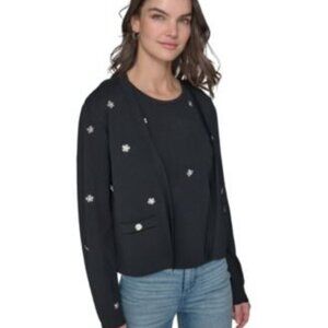 KARL LAGERFELD PARIS Floral-Rhinestone Cardigan Sweater Black